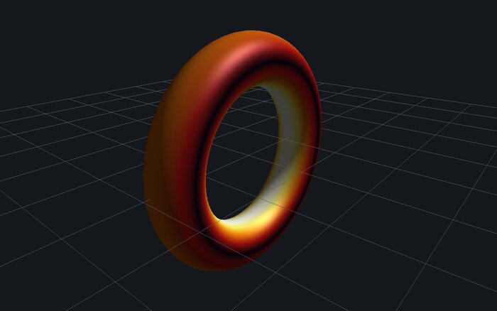 Torus shaded by a heatmap of its Gaussian curvature, positive on the outside and negative on the inner ring
